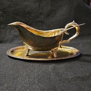Elegant Silver Plated Gravy Boat with Tray And Spoon